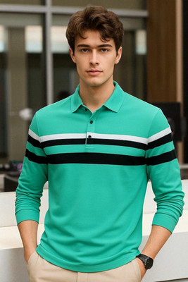 FASHIUM Printed Men Polo Neck Green T-Shirt