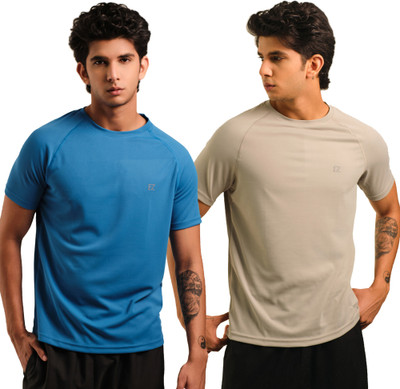Sirtex Eazy Solid Men Round Neck Blue, Grey T-Shirt