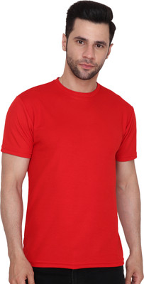 Esh Creations Solid Men Round Neck Red T-Shirt