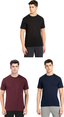 JOCKEY Solid Men Round Neck Black, Dark Blue, Maroon T-Shirt
