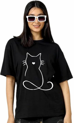 PD CLORI Printed Women Round Neck Black T-Shirt