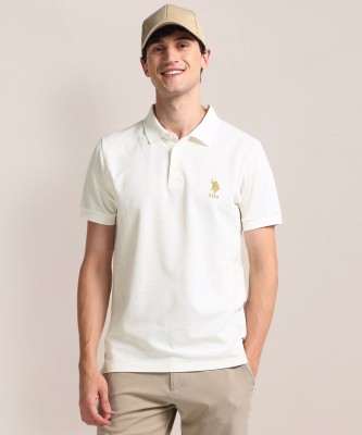 U.S. POLO ASSN. Solid Men Polo Neck White T-Shirt