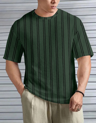 METRONAUT Striped Men Round Neck Green T-Shirt