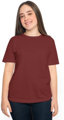 TATITU Solid Women Round Neck Maroon T-Shirt