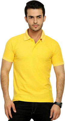 rj collection Solid Men Polo Neck Yellow T-Shirt
