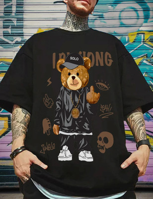 Manlino Graphic Print Men Round Neck Black T-Shirt