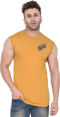 Lawful Casual Printed Men Round Neck Yellow T-Shirt
