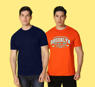 WOOSTRO Solid, Typography Men Round Neck Multicolor T-Shirt