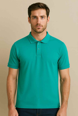 CKARFE Solid Men Polo Neck Green T-Shirt