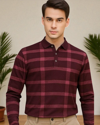 FASHIUM Printed Men Polo Neck Maroon T-Shirt