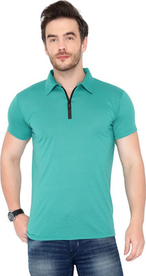 Moordale Fab Solid Men Polo Neck Light Green T-Shirt
