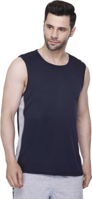Colors & Blends Solid Men Round Neck Navy Blue T-Shirt