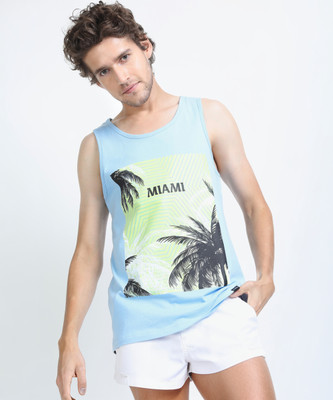 HIGHLANDER Printed Men Round Neck Light Blue T-Shirt