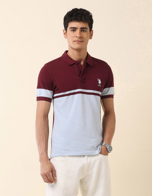 U.S. POLO ASSN. Self Design Men Polo Neck Brown T-Shirt