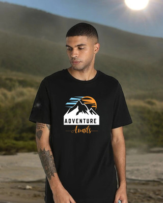 Droplet Printed Men Round Neck Black T-Shirt