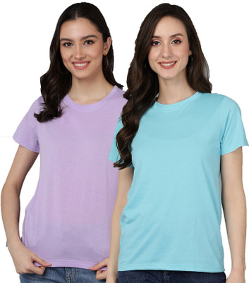Adyavastram Solid Women Round Neck Multicolor T-Shirt