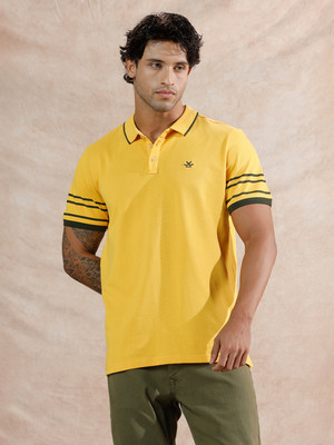 WROGN Solid Men Polo Neck Yellow T-Shirt