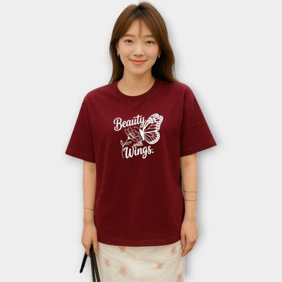 MAJESTIC FASHION Printed Women Round Neck Maroon T-Shirt