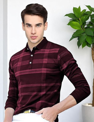 Autna Printed Men Polo Neck Maroon T-Shirt