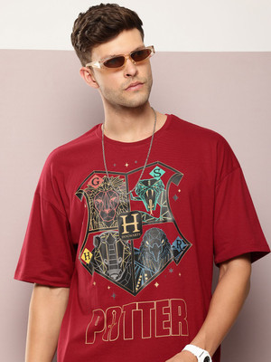 Kook N Keech Harry Potter Graphic Print Men Round Neck Maroon T-Shirt
