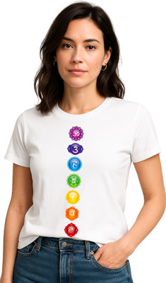 KMBCO Printed Women Round Neck White T-Shirt