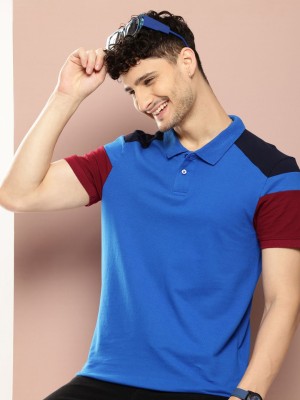 HARVARD Solid Men Polo Neck Blue T-Shirt