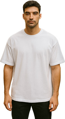 klaema Self Design Men Round Neck White T-Shirt