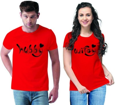 HouseOfCommon Printed Couple Round Neck Red T-Shirt