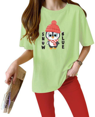 INFIRAX Cartoon Women Round Neck Blue T-Shirt