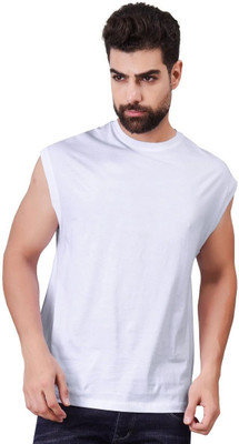 I&D Solid Men Round Neck White T-Shirt