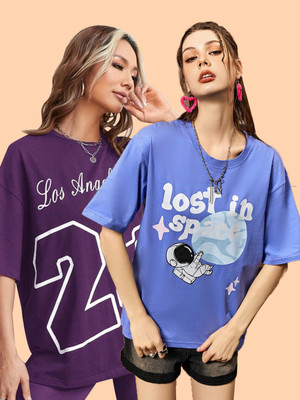 DreamBe Printed Women Round Neck Multicolor T-Shirt