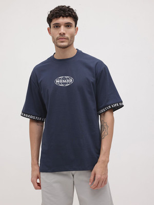 Roadster Printed Men Round Neck Blue T-Shirt