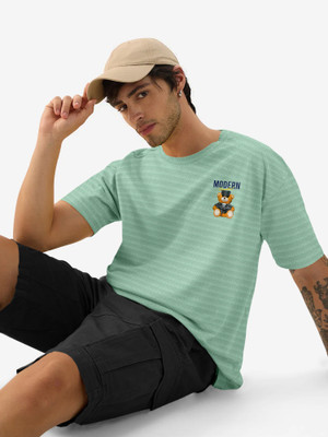 Triptee Graphic Print Men Round Neck Light Green T-Shirt