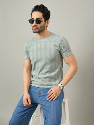 REPRISE Self Design Men Round Neck Green T-Shirt