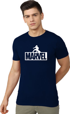 RULEDBYSUN Typography Men Round Neck Navy Blue T-Shirt