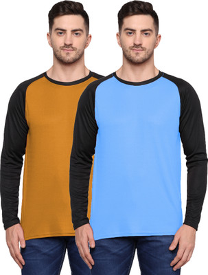 TQH Solid Men Round Neck Light Blue, Yellow T-Shirt