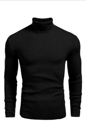 GLITO Solid Men Turtle Neck Black T-Shirt