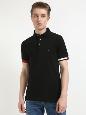 TOMMY HILFIGER Solid Men Polo Neck Black T-Shirt