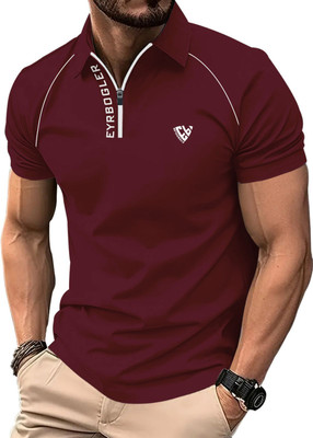 EyeBogler Printed Men Zip Neck Red T-Shirt
