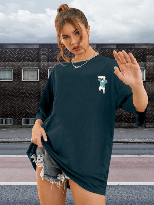 METRONAUT Printed Women Round Neck Dark Green T-Shirt