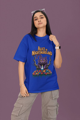 syom Graphic Print Women Round Neck Blue T-Shirt