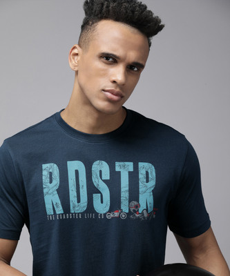 Roadster Printed, Typography Men Round Neck Blue T-Shirt