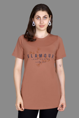 A & Y Printed Women Round Neck Brown T-Shirt