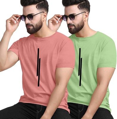 World Wear Footwear Striped Men Round Neck Reversible Pink, Green T-Shirt