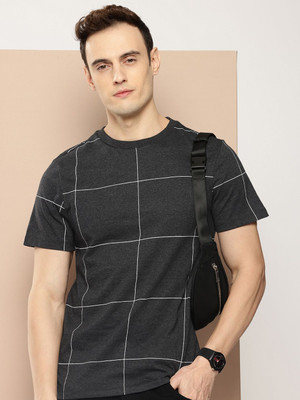 encore by INVICTUS Checkered Men Round Neck Black T-Shirt