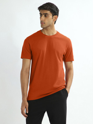 NOBERO Solid Men Round Neck Orange T-Shirt