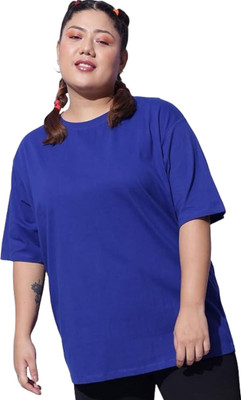 FUNDAY FASHION Solid Women Round Neck Blue T-Shirt