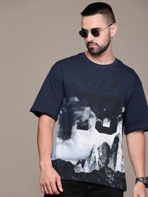 Roadster Printed Men Round Neck Blue T-Shirt