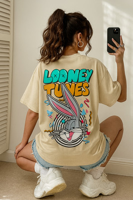 Madilyn Graphic Print Women Round Neck Beige T-Shirt