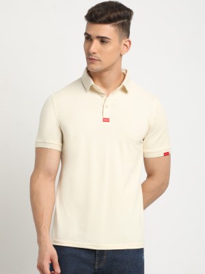 THE BEAR HOUSE Solid Men Polo Neck Beige T-Shirt